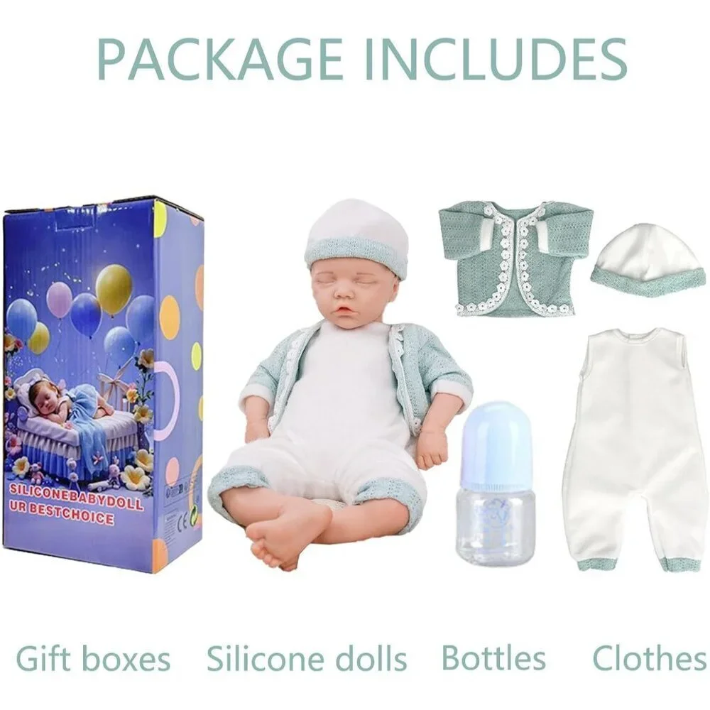 18Inch Realistic Full Body Silicone Reborn ivory White Baby Girl Sleeping Dolls